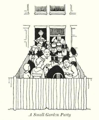 En lille havefest (litho) af William Heath Robinson