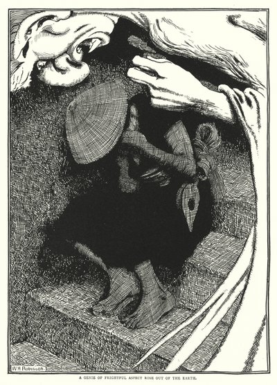 En ånd med forfærdeligt aspekt steg op af jorden (gravering) af William Heath Robinson