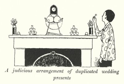 Et fornuftigt arrangement af duplikerede bryllupsgaver (litho) af William Heath Robinson