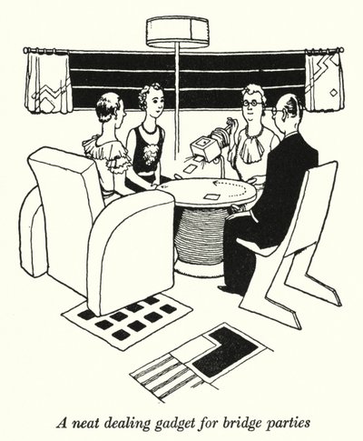 En smart handel-gadget til bridgefester (litho) af William Heath Robinson