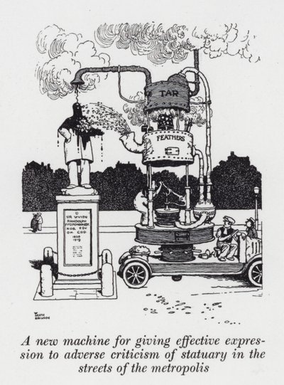 En ny maskine til at give et effektivt udtryk for negativ kritik af statuer i metropolens gader (litho) af William Heath Robinson