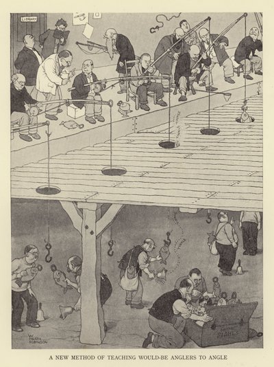 En ny metode til at lære kommende lystfiskere at vinkle af William Heath Robinson