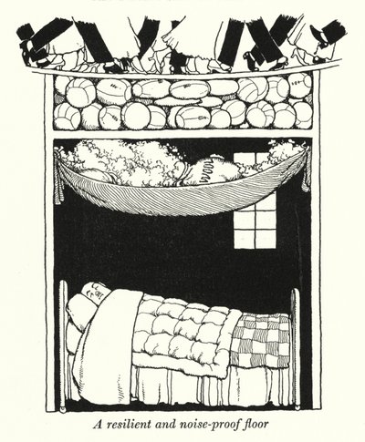 Et elastisk og støjtæt gulv (litho) af William Heath Robinson