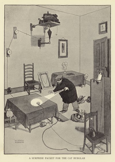En overraskelsespakke til kattetyven af William Heath Robinson