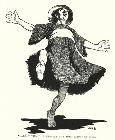 Aladdin troede, at han var den mest lykkelige af mænd (gravering) af William Heath Robinson