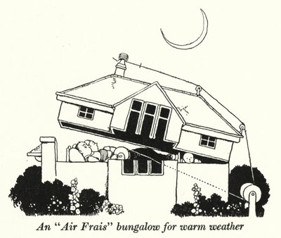 En "Air Frais" bungalow til varmt vejr (litho) af William Heath Robinson