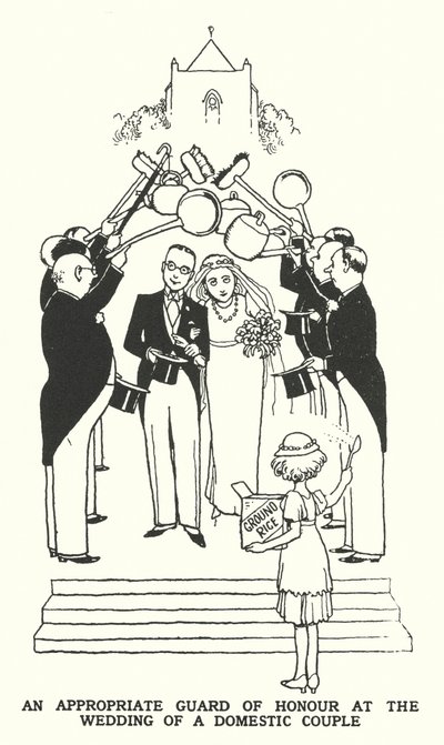 En passende æresvagt ved et ægtepars bryllup (litho) af William Heath Robinson
