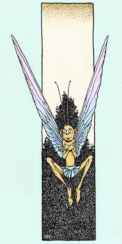 En alf afbildet i akt V af "Drøm om en sommernat" af William Shakespeare (1595), tegning af W. Heat Robinson, Illustreret udgave fra 1914, Constable. af William Heath Robinson