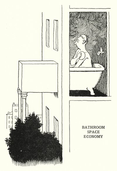 Badeværelse Space Economy (litho) af William Heath Robinson