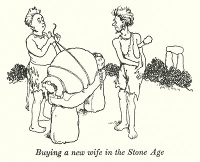 Køb af en ny kone i stenalderen (litho) af William Heath Robinson