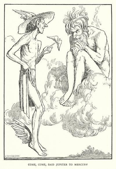 Kom, kom, sagde Jupiter til Merkur (litho) af William Heath Robinson