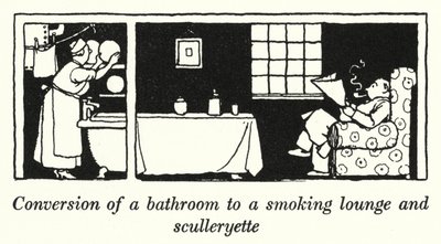 Ombygning af badeværelse til rygestue og bryggers (litho) af William Heath Robinson