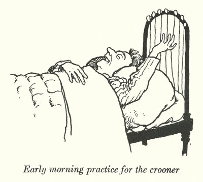 Tidlig morgentræning for crooneren (litho) af William Heath Robinson