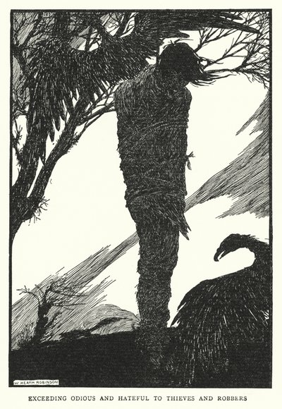 Overmåde modbydeligt og hadefuldt over for tyve og røvere (litho) af William Heath Robinson