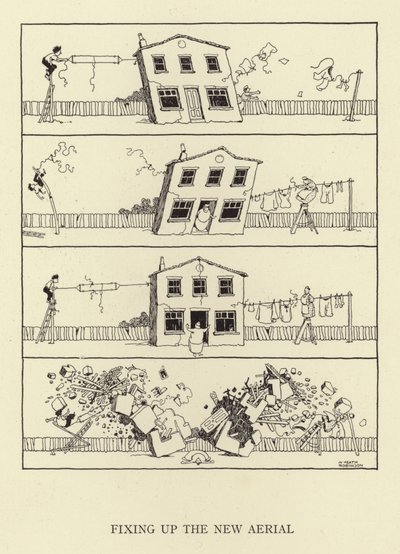 Reparerer den nye antenne af William Heath Robinson