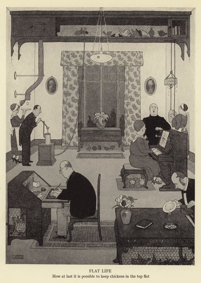 Fladt liv, hvordan det endelig er muligt at holde høns i toppen fladt af William Heath Robinson