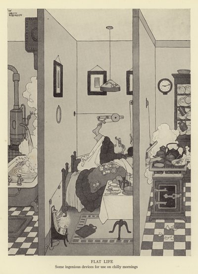Fladt liv, nogle geniale enheder til brug på kølige morgener af William Heath Robinson