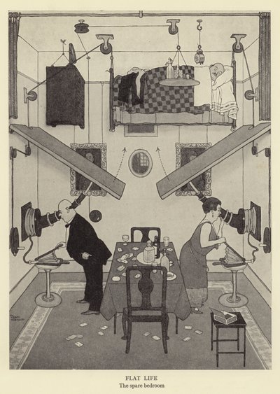 Fladt liv, det ekstra soveværelse litho af William Heath Robinson