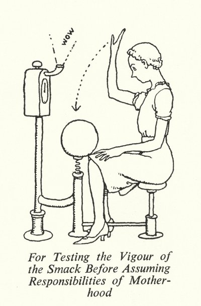 For at teste smældets kraft, før du påtager dig ansvaret for moderskabet (litho) af William Heath Robinson