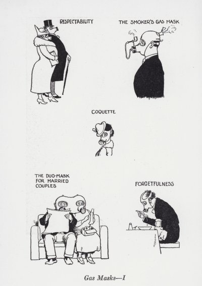 Gasmasker - I (litho) af William Heath Robinson