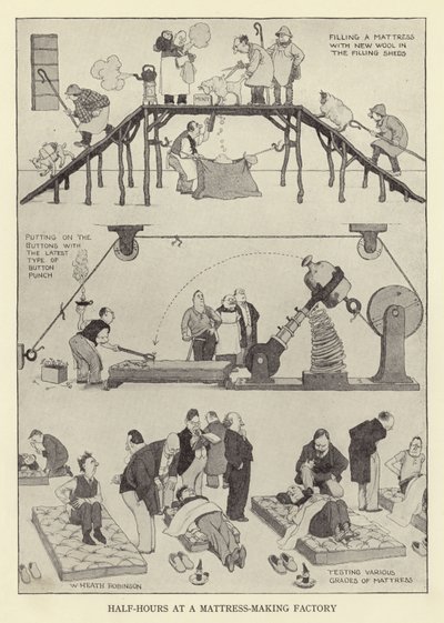 En halv time på en fabrik, der fremstiller madrasser af William Heath Robinson