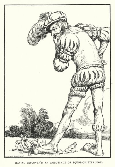 Efter at have opdaget et baghold af Squob-Chitterlings (litho) af William Heath Robinson