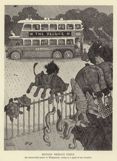 Historien gentager sig selv, en uregistreret panik ved Whipsnade, på grund af en periode med vådt vejr af William Heath Robinson