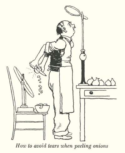 Sådan undgår du tårer, når du skræller løg (litho) af William Heath Robinson