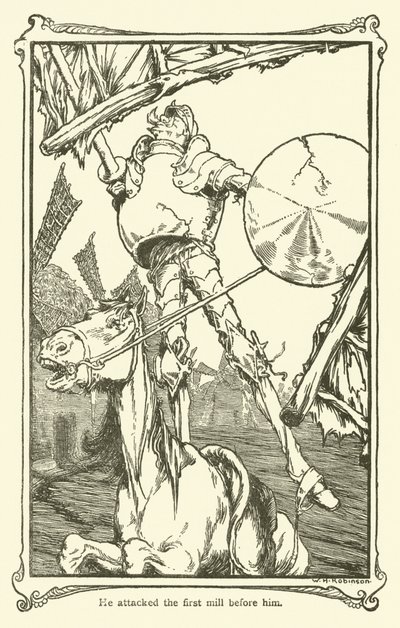Illustration til Don Quixote (litho) af William Heath Robinson