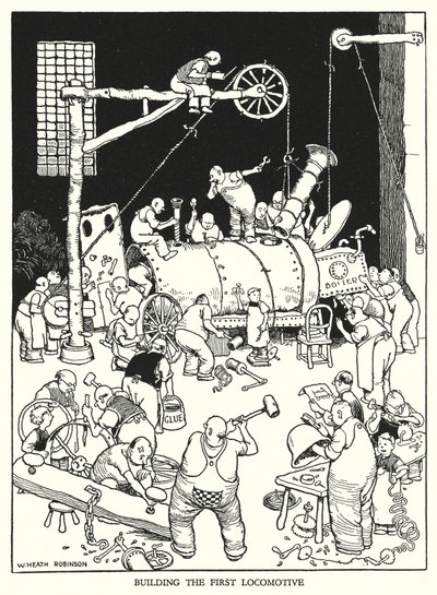 Illustration til Railway Ribaldry af W Heath Robinson (litho) af William Heath Robinson