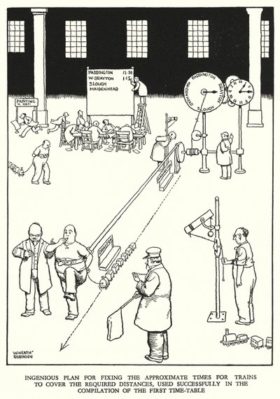 Illustration til Railway Ribaldry af W Heath Robinson (litho) af William Heath Robinson
