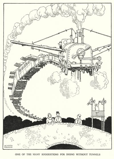 Illustration til Railway Ribaldry af W Heath Robinson (litho) af William Heath Robinson