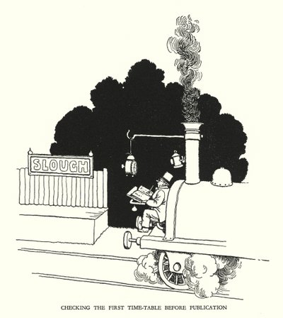Illustration til Railway Ribaldry af W Heath Robinson (litho) af William Heath Robinson