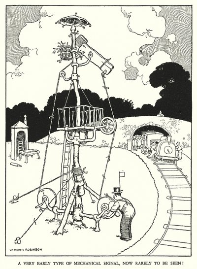 Illustration til Railway Ribaldry af W Heath Robinson (litho) af William Heath Robinson