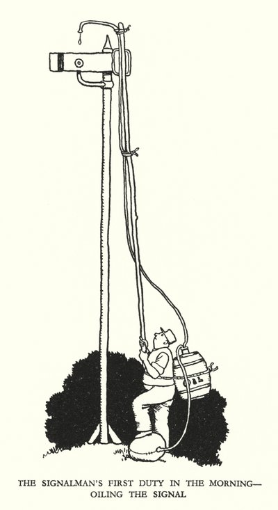 Illustration til Railway Ribaldry af W Heath Robinson (litho) af William Heath Robinson