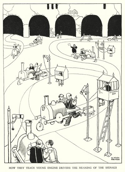 Illustration til Railway Ribaldry af W Heath Robinson (litho) af William Heath Robinson