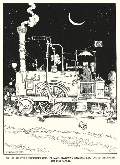 Illustration til Railway Ribaldry af W Heath Robinson (litho) af William Heath Robinson