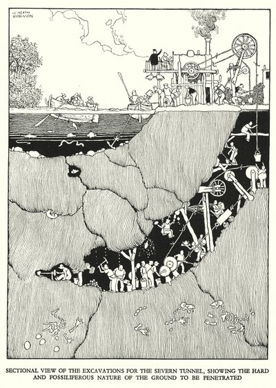 Illustration til Railway Ribaldry af W Heath Robinson (litho) af William Heath Robinson