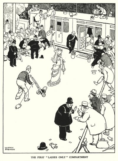 Illustration til Railway Ribaldry af W Heath Robinson (litho) af William Heath Robinson