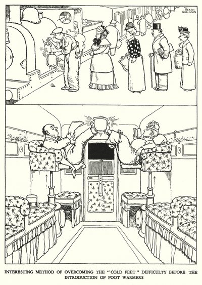 Illustration til Railway Ribaldry af W Heath Robinson (litho) af William Heath Robinson