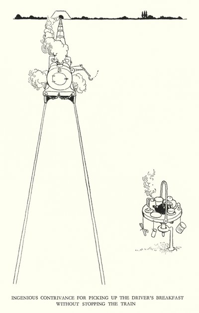 Illustration til Railway Ribaldry af W Heath Robinson (litho) af William Heath Robinson