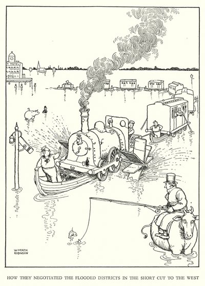 Illustration til Railway Ribaldry af W Heath Robinson (litho) af William Heath Robinson