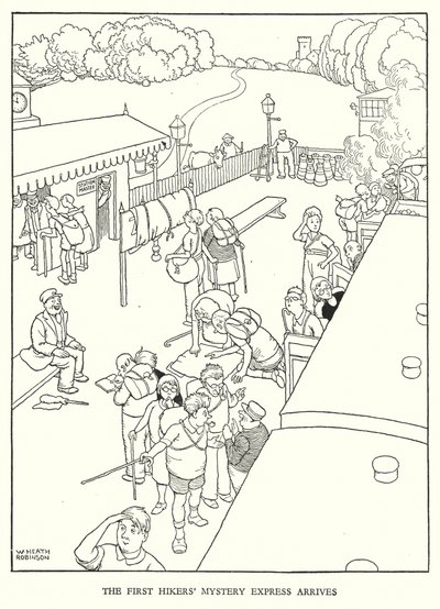Illustration til Railway Ribaldry af W Heath Robinson (litho) af William Heath Robinson