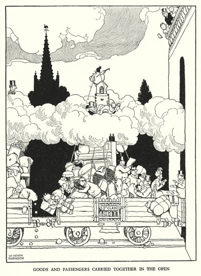 Illustration til Railway Ribaldry af W Heath Robinson (litho) af William Heath Robinson