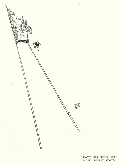 Illustration til Railway Ribaldry af W Heath Robinson (litho) af William Heath Robinson