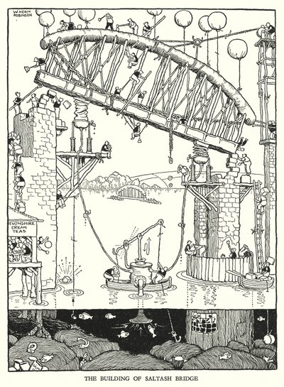 Illustration til Railway Ribaldry af W Heath Robinson (litho) af William Heath Robinson