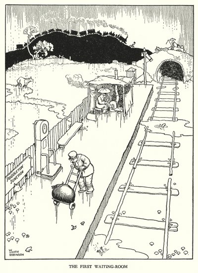 Illustration til Railway Ribaldry af W Heath Robinson (litho) af William Heath Robinson