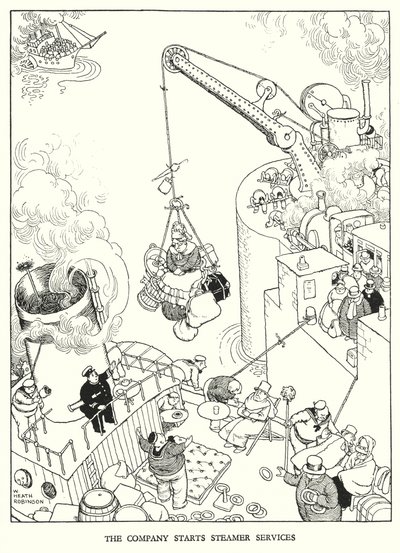Illustration til Railway Ribaldry af W Heath Robinson (litho) af William Heath Robinson
