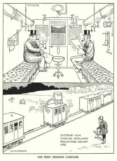 Illustration til Railway Ribaldry af W Heath Robinson (litho) af William Heath Robinson