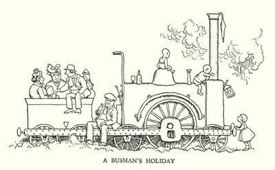 Illustration til Railway Ribaldry af W Heath Robinson (litho) af William Heath Robinson
